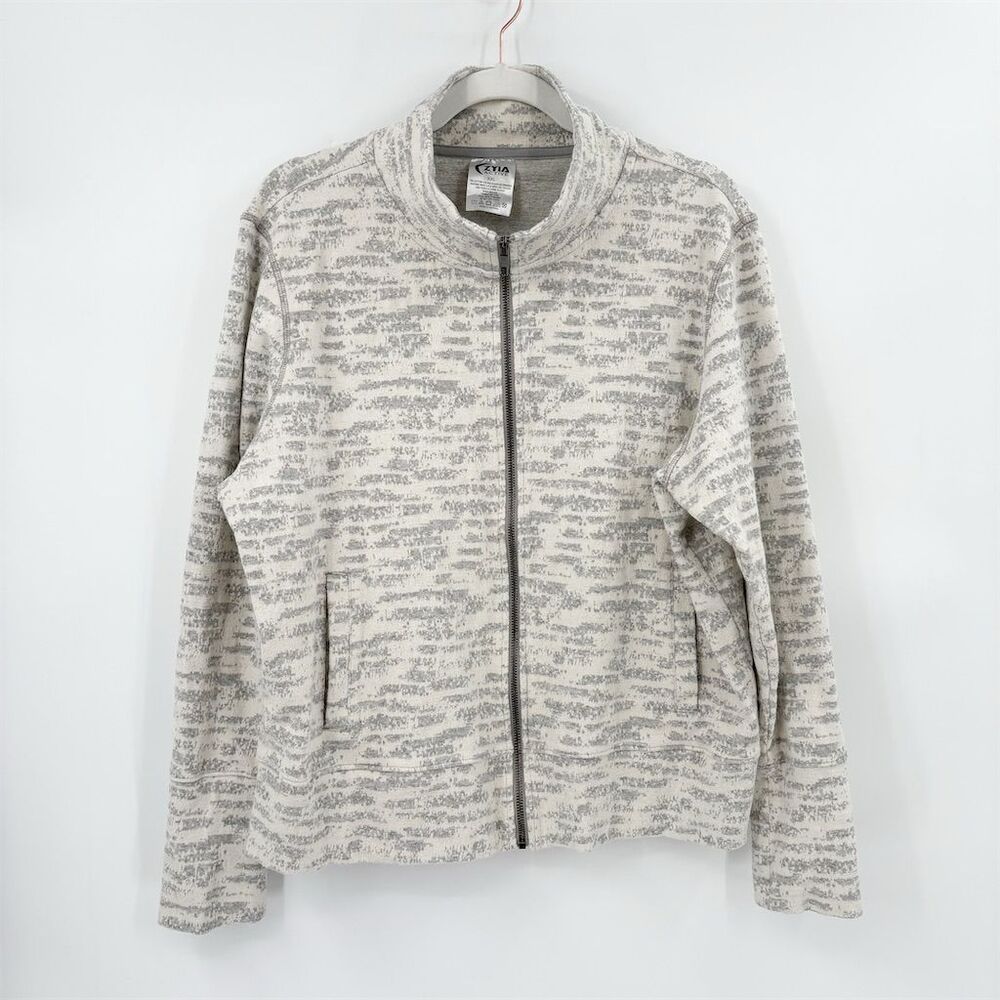 Zyia Women's Cream Combo Full Zip Knit Jacket Size XXL Long Sleeve Casual